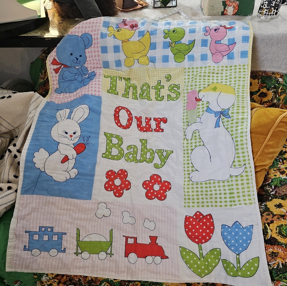 1980s 1990s  Baby Quilt with Animal Designs